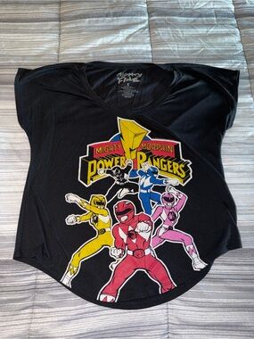 Mighty Fine Black Tee with Multicolor Power Rangers Graphic